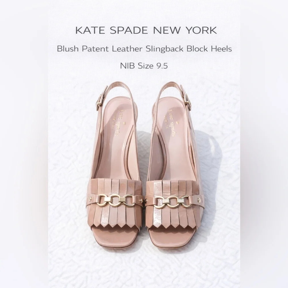 Kate Spade New York Blush Patent Leather Slingback Block Heels NIB Size 9.5